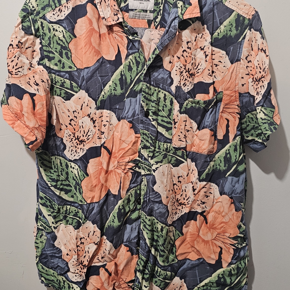Goodfellow & Co Men's Floral Button Down Shirt - Orange, Green, Blue - Size L